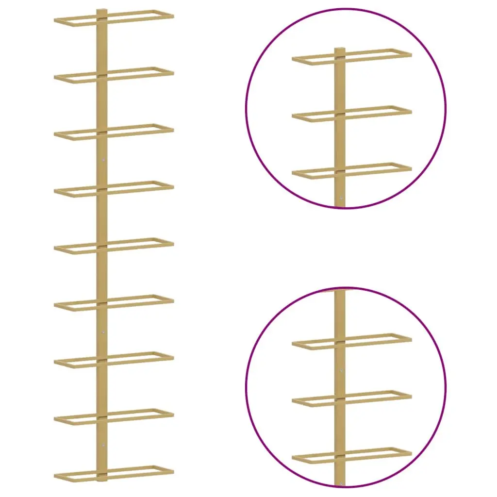 Gold Iron Wall-mounted Wine Rack for 9 Bottles