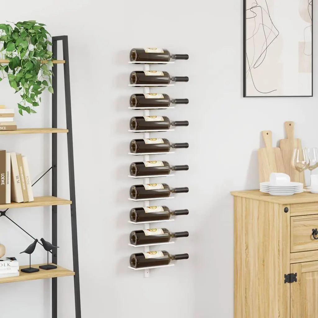Wall-mounted Wine Rack Metal White 10 Bottle Holder