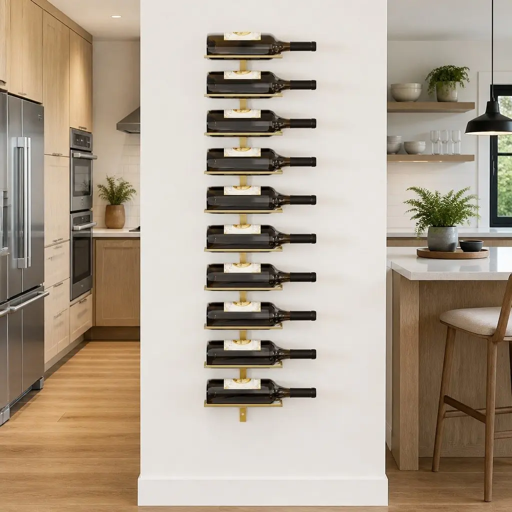 Gold Metal Wall-mounted Wine Rack for 10 Bottles