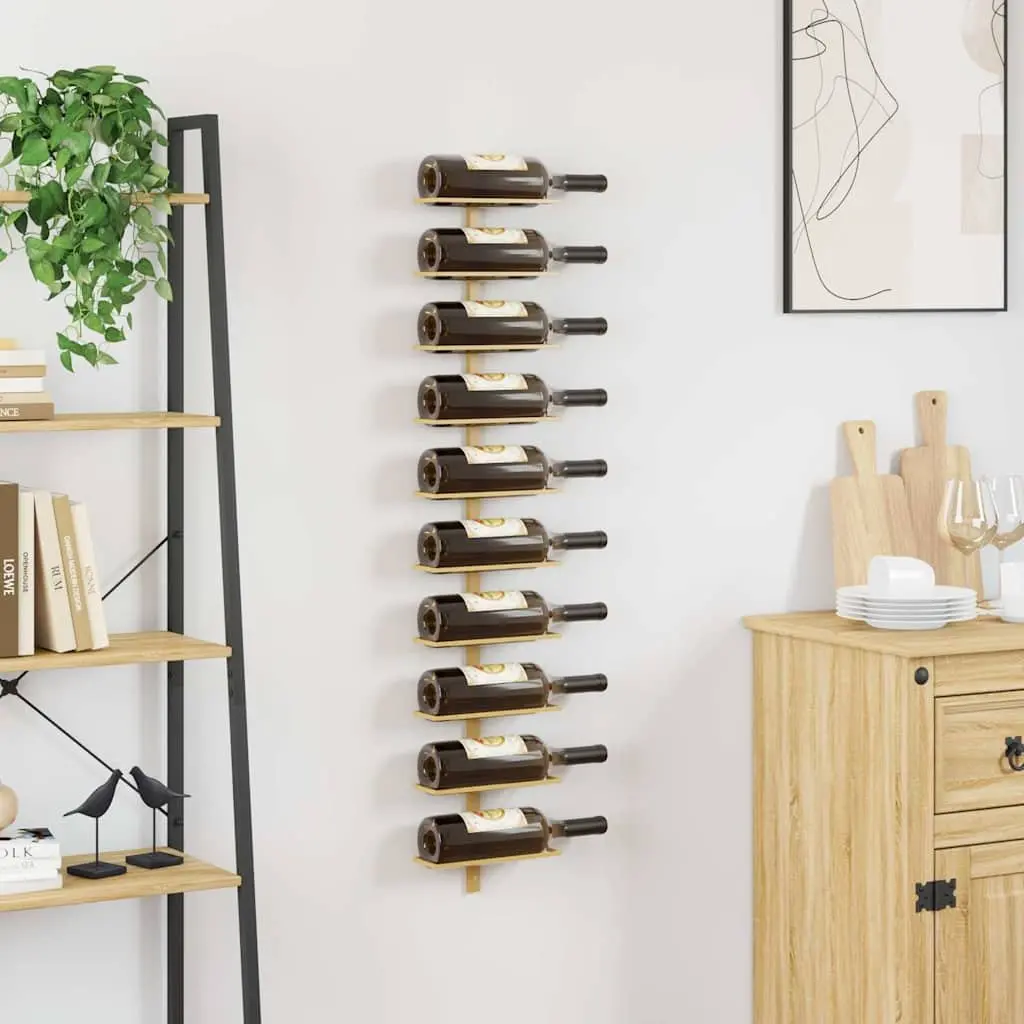 Gold Metal Wall-mounted Wine Rack for 10 Bottles