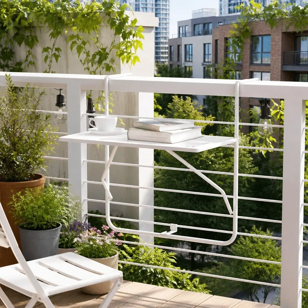 White Foldable Balcony Table for Outdoor Spaces