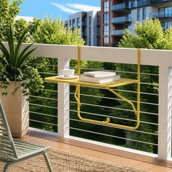 Balcony Table Foldable Outdoor Patio Coffee Side Table 60x40cm Gold Steel