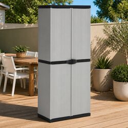 Sturdy Garden Storage Cabinet with 3 Shelves in Grey and Black