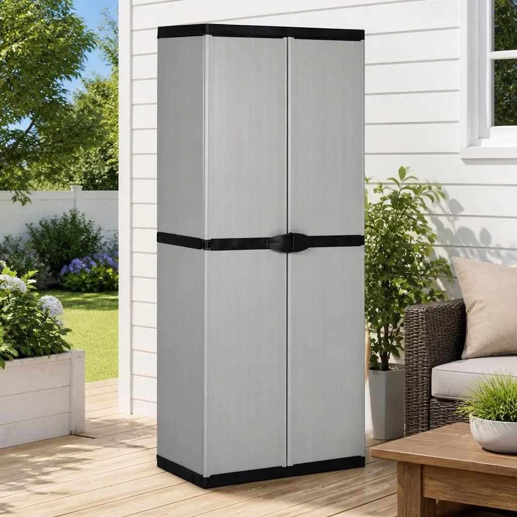 Grey Outdoor Storage Cabinet with 3 Shelves