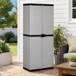 Sturdy Grey Outdoor Storage Cabinet with 3 Shelves