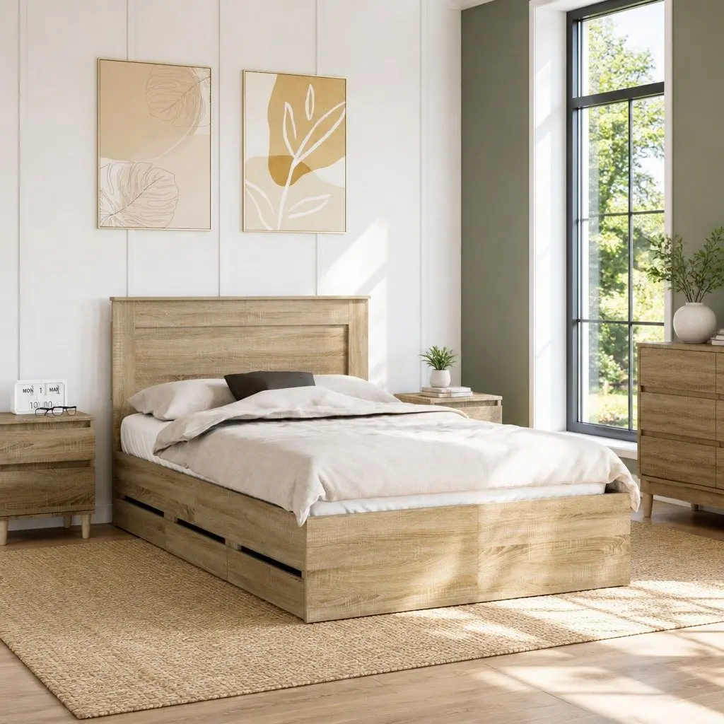 Bed Frame Engineered Wood 135 x 190 cm Sonoma Oak Modern