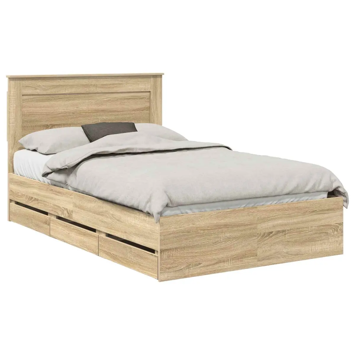 Bed Frame Engineered Wood 135 x 190 cm Sonoma Oak Modern