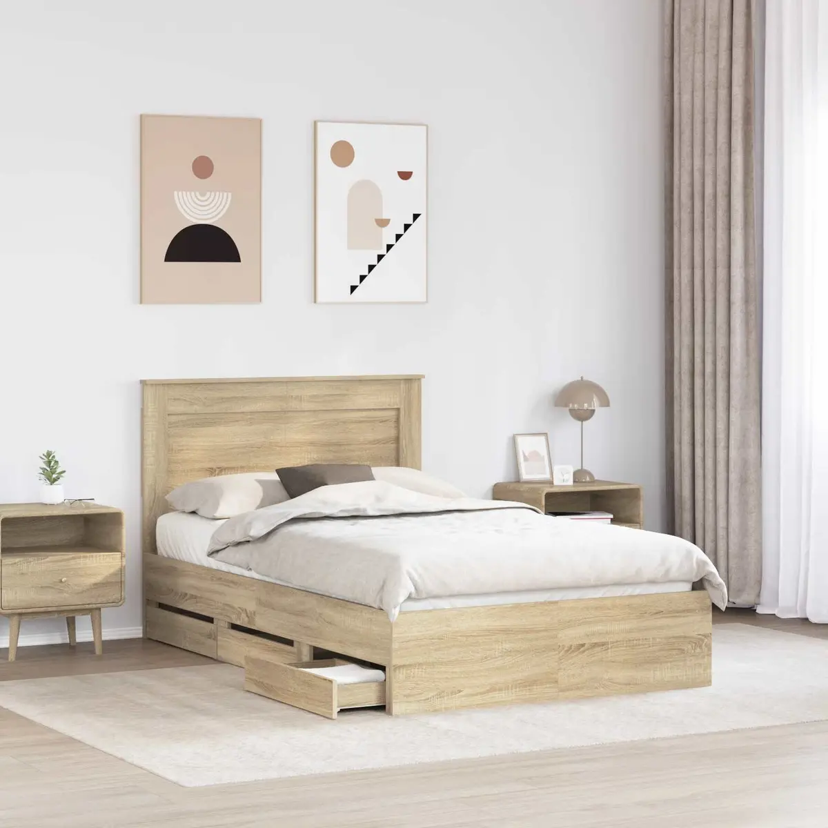 Bed Frame Engineered Wood 135 x 190 cm Sonoma Oak Modern