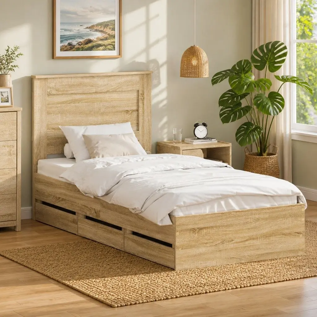 Bed Frame with Storage Drawer 90 x 190 cm