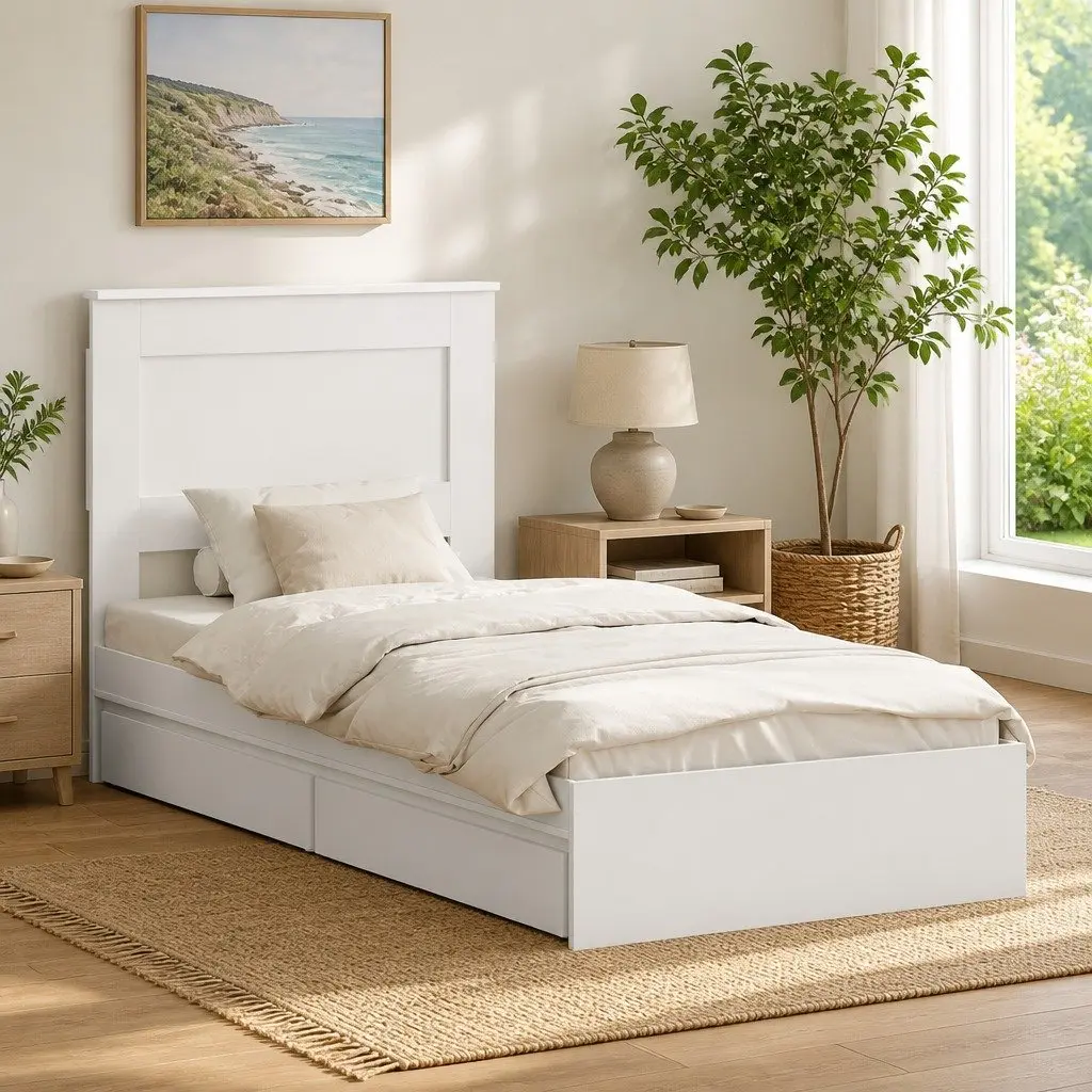Storage Bed Frame with Headboard White 90 x 190 cm