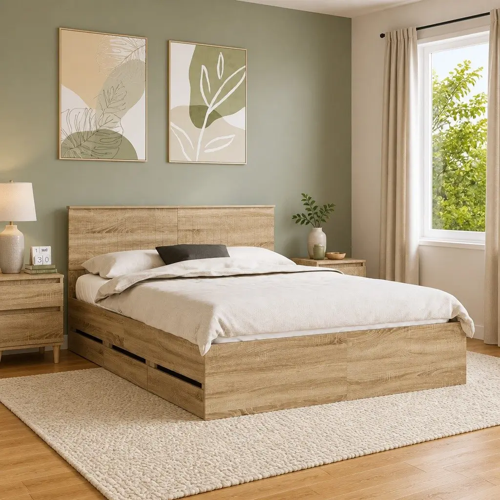 Bed Frame with Storage Drawer in Sonoma Oak 150 x 200 cm