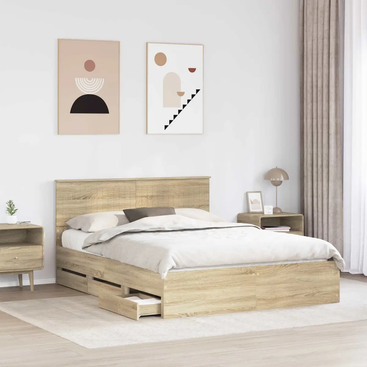 Bed Frame with Storage Drawer in Sonoma Oak 150 x 200 cm