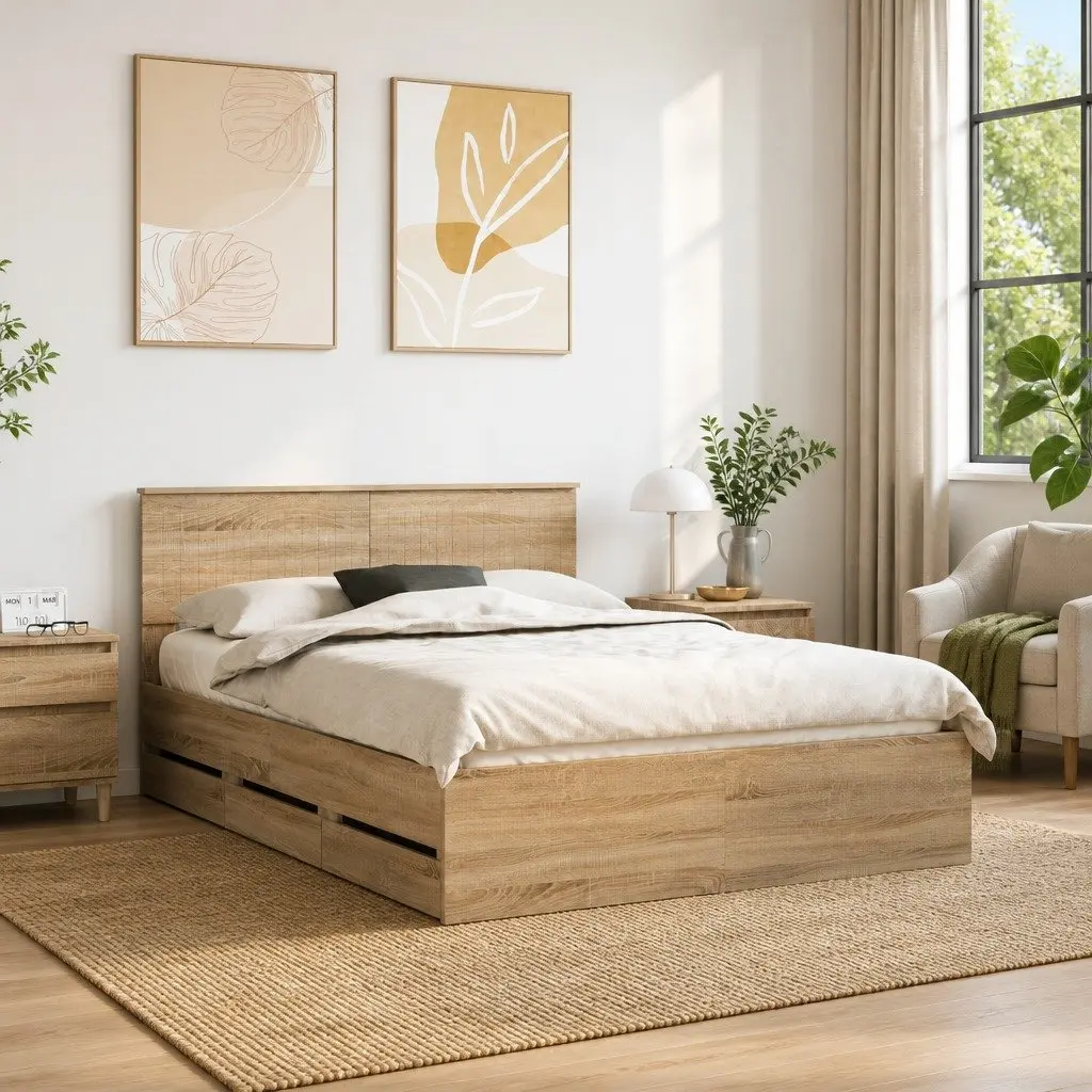 Bed Frame with Under-Bed Storage in Sonoma Oak