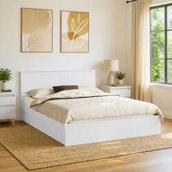 Storage Bed with Headboard White 150 x 200 cm Engineered Wood Modern Platform
