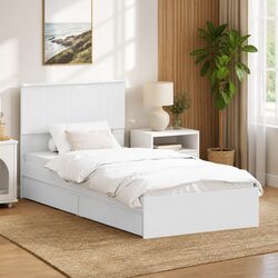 Sturdy White Storage Bed with Headboard 90 x 190 cm