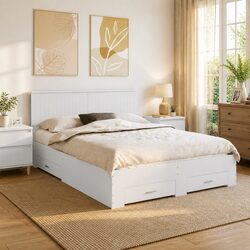 Modern White Bed Frame with Storage Drawers 150 x 200 cm