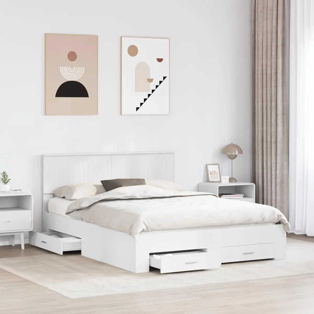 White Bed Frame with Storage Drawers 150 x 200 cm