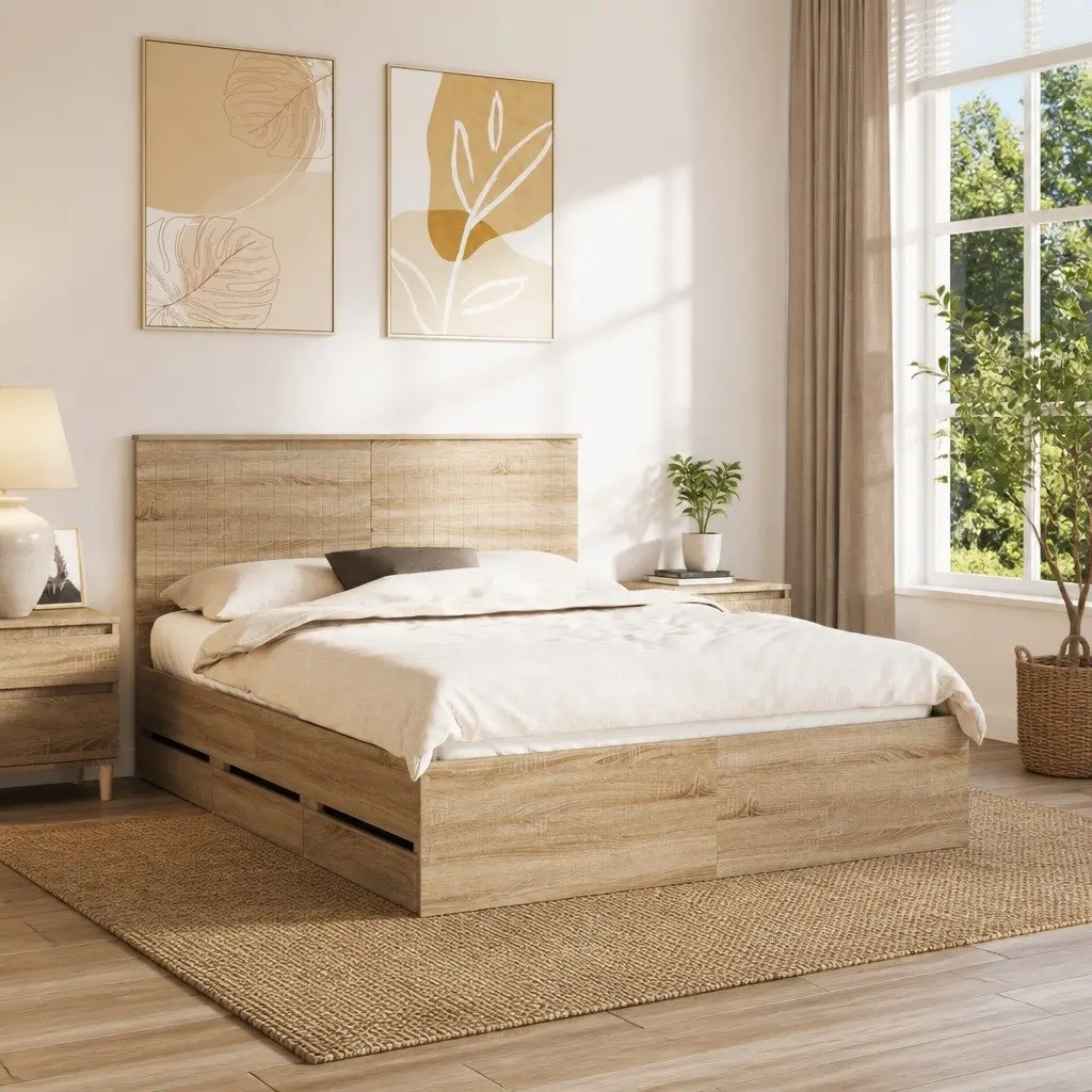 Sonoma Oak Bed Frame with Drawer Storage 150 x 200 cm