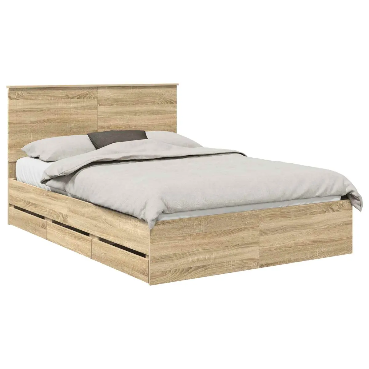 Bed Frame Engineered Wood 135 x 190 cm Brown Sonoma Oak