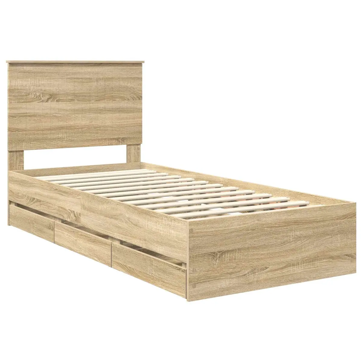 Sonoma Oak Bed Frame with Integrated Drawer Storage 90 x 190 cm