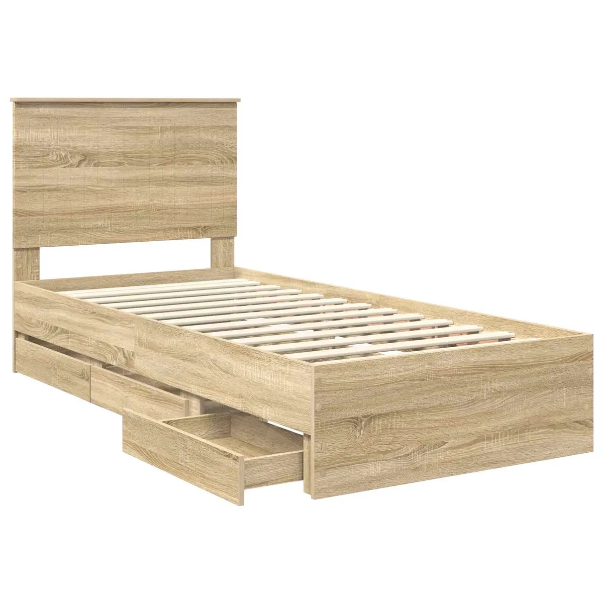 Sonoma Oak Bed Frame with Integrated Drawer Storage 90 x 190 cm
