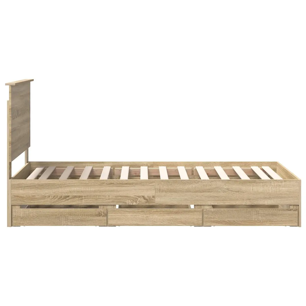 Sonoma Oak Bed Frame with Integrated Drawer Storage 90 x 190 cm