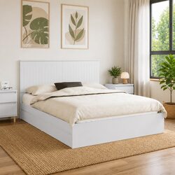 Stylish White Storage Bed with Headboard 150x200cm