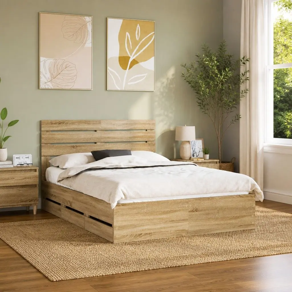 Bed Frame with Storage Drawer in Sonoma Oak 150 x 200 cm