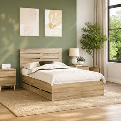 Sonoma Oak Bed Frame with Storage Drawer 135 x 190 cm