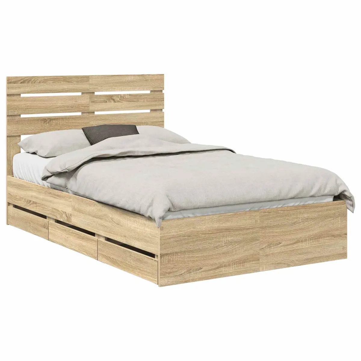 Bed Frame Engineered Wood 135 x 190 cm Brown Sonoma Oak