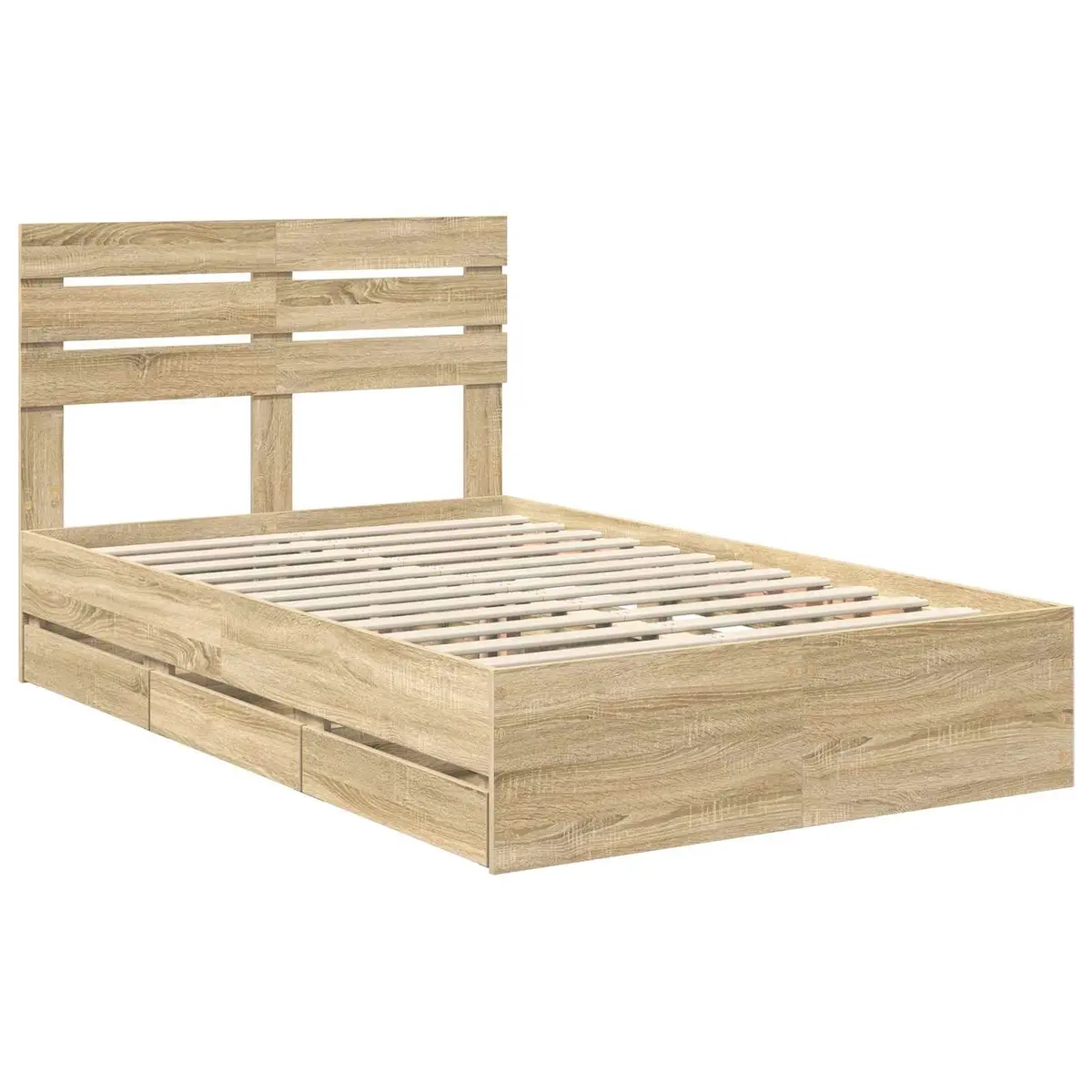 Bed Frame Engineered Wood 135 x 190 cm Brown Sonoma Oak