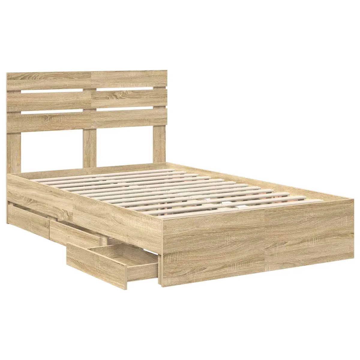 Bed Frame Engineered Wood 135 x 190 cm Brown Sonoma Oak