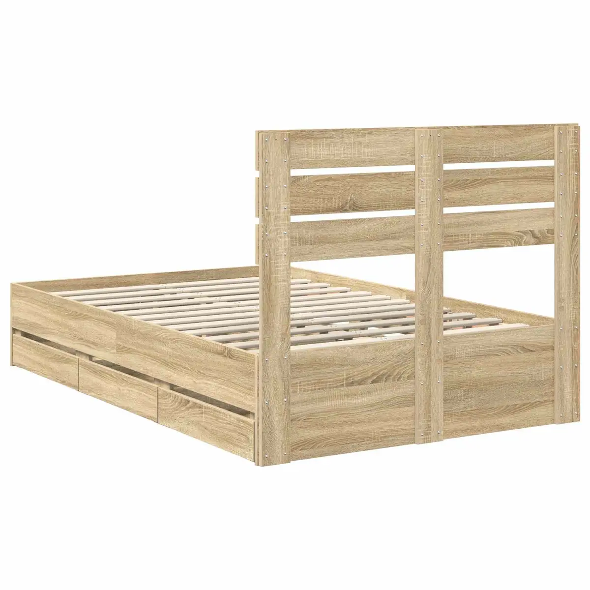 Bed Frame Engineered Wood 135 x 190 cm Brown Sonoma Oak