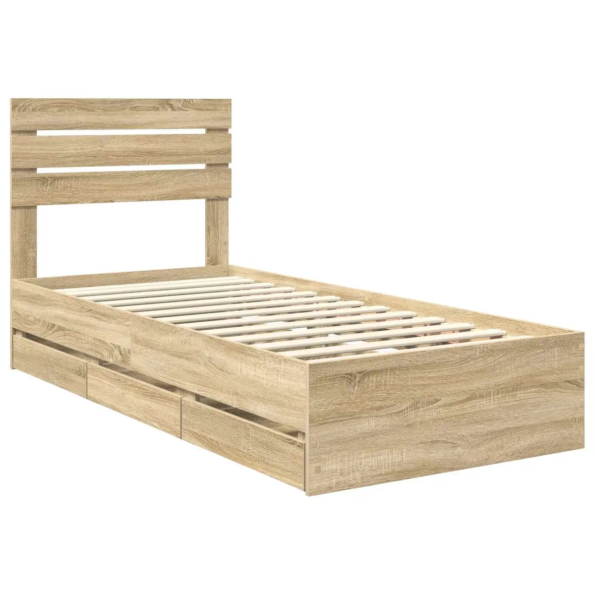 Brown Engineered Wood Bed Frame with Drawer