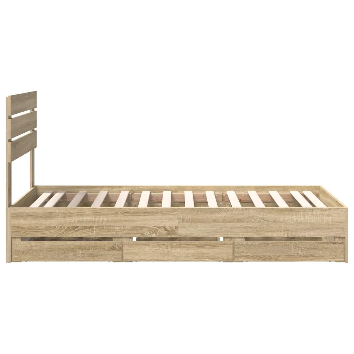 Brown Engineered Wood Bed Frame with Drawer