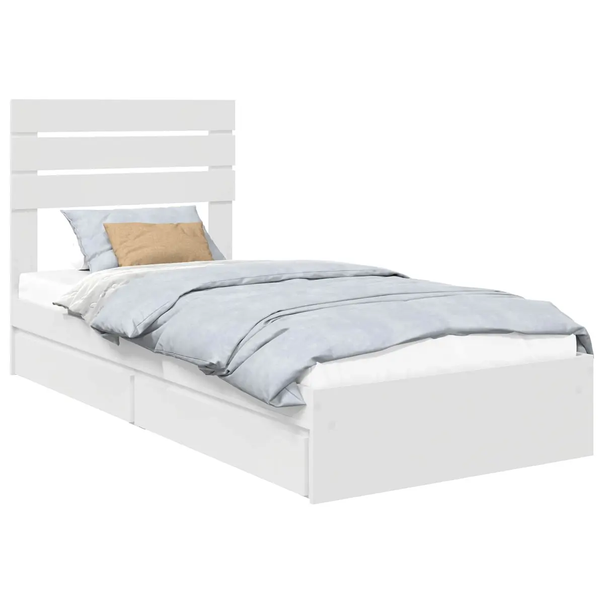 White Storage Bed with Integrated Headboard 90 x 190 cm