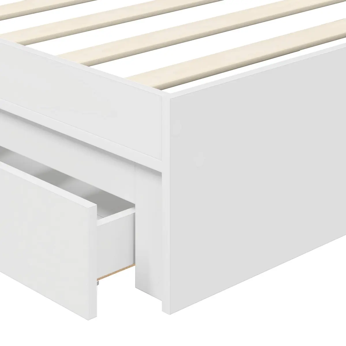 White Storage Bed with Integrated Headboard 90 x 190 cm