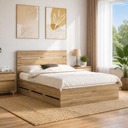 Durable Bed Frame with Drawer Storage in Sonoma Oak 150 x 200 cm