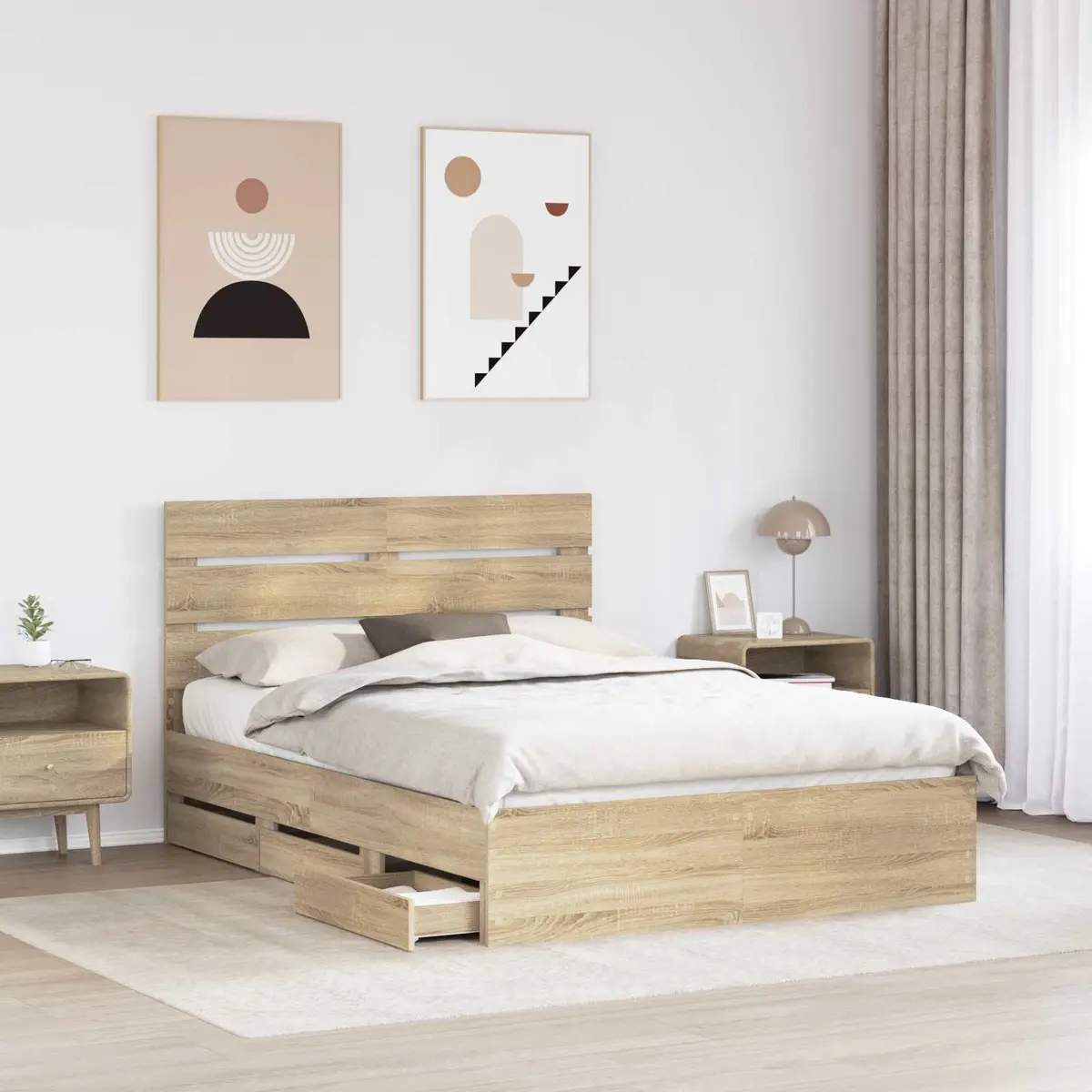 Bed Frame Engineered Wood 150 x 200 cm Brown Sonoma Oak