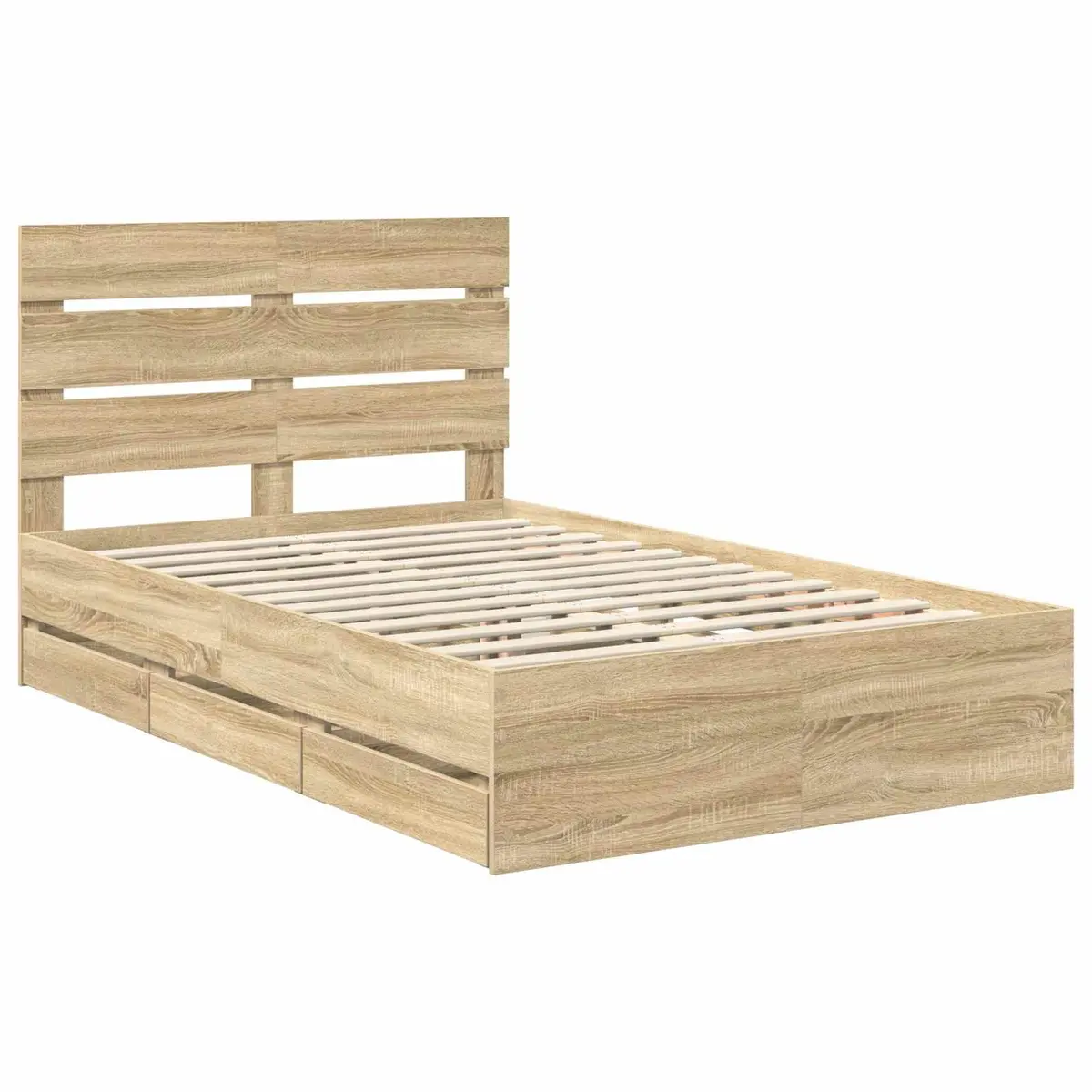 Brown Engineered Wood Bed Frame with Drawer