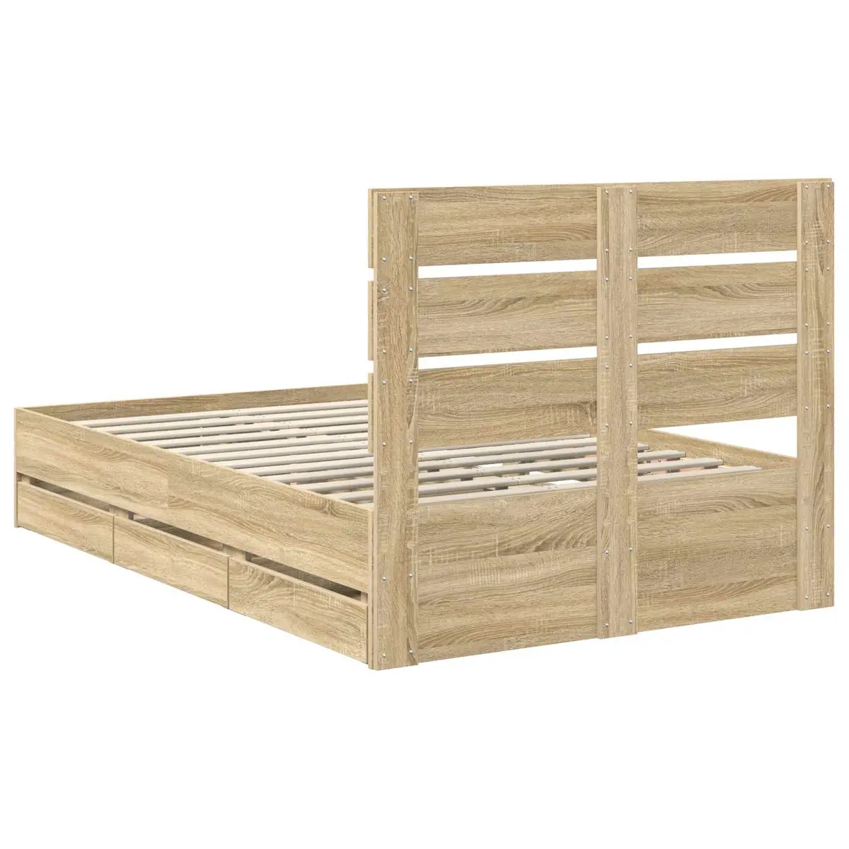 Brown Engineered Wood Bed Frame with Drawer