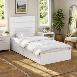 Storage Bed with Headboard White 90 x 190 cm Engineered Wood Frame Drawer
