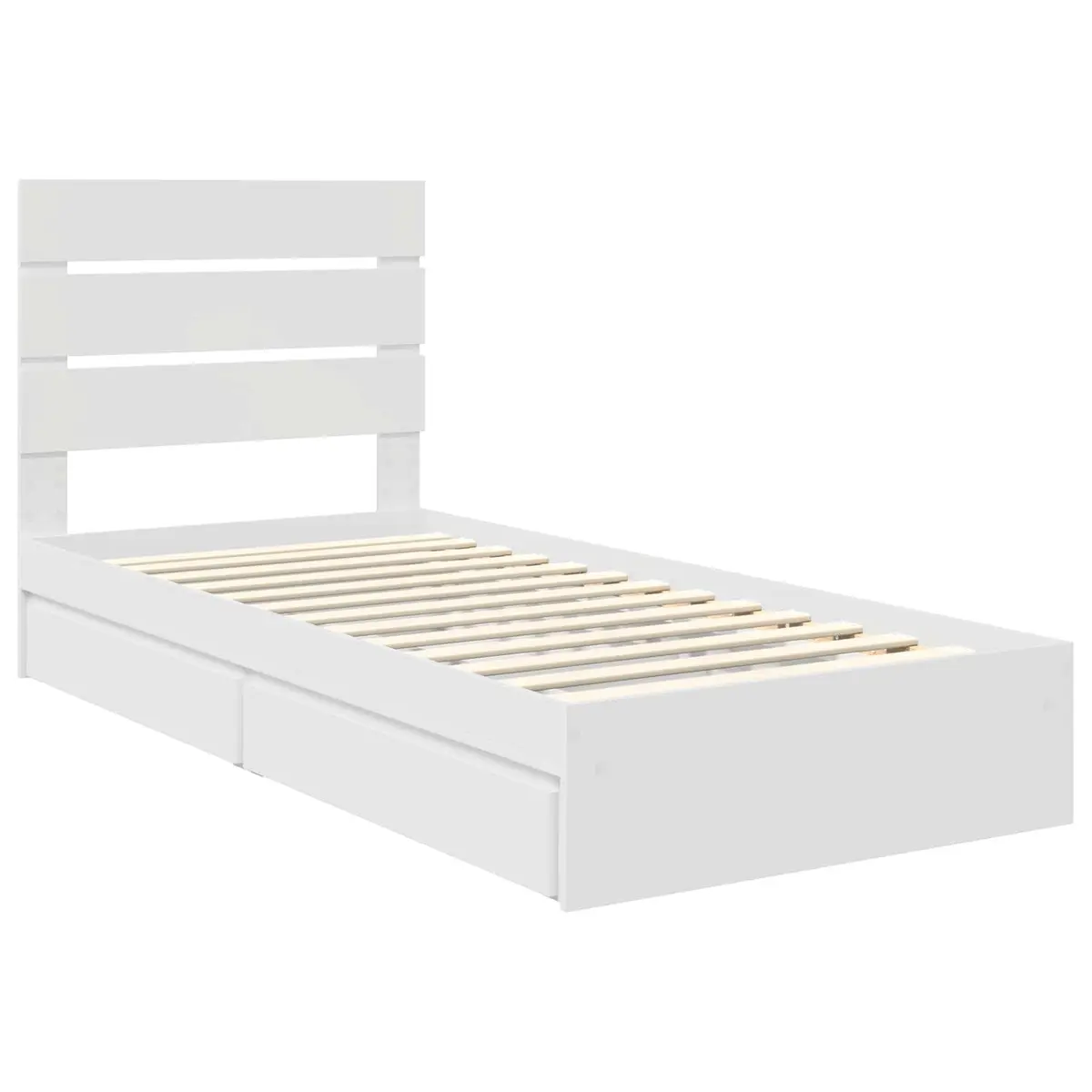 White Engineered Wood Storage Bed with Headboard 90 x 190 cm