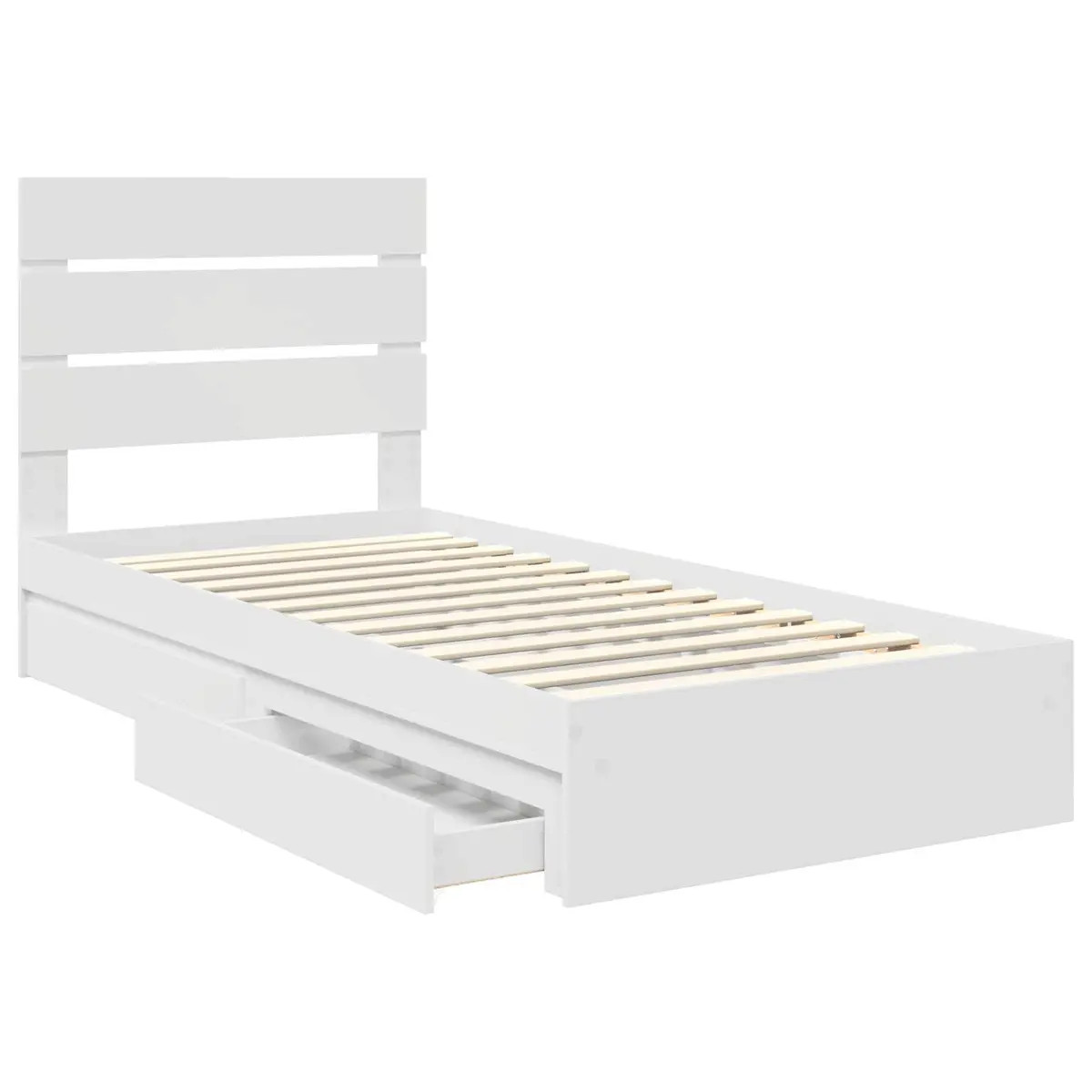 White Engineered Wood Storage Bed with Headboard 90 x 190 cm