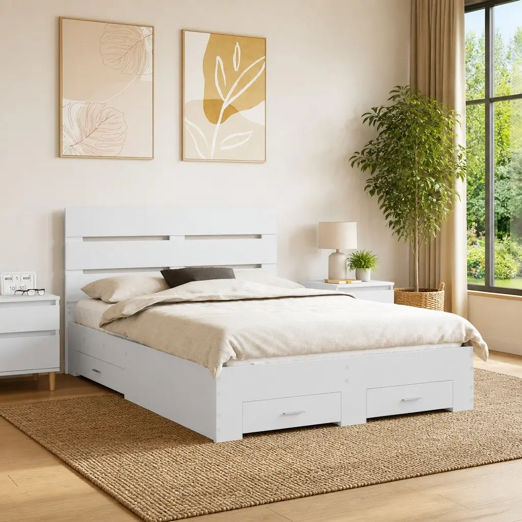 Engineered Wood Bed Frame with Drawers 150x200cm