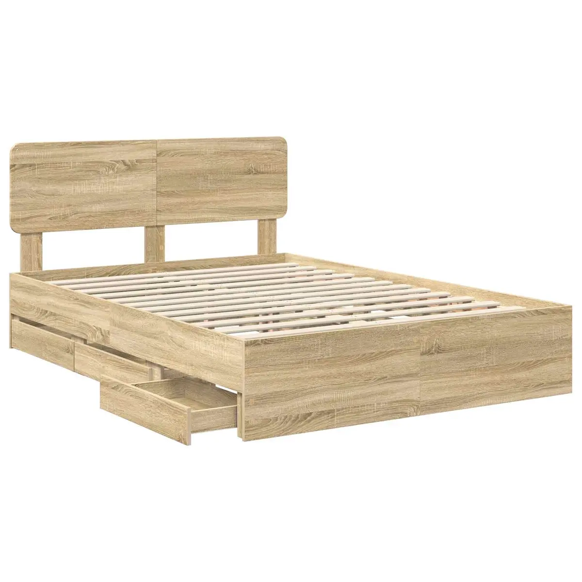 Engineered Wood Bed Frame with Hidden Storage Drawers