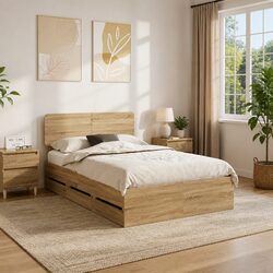 Bed Frame with Storage Drawers 135 x 190 cm Engineered Wood Brown Bedroom