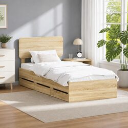 Quality Bed Frame with Storage Drawers 90x190cm Brown