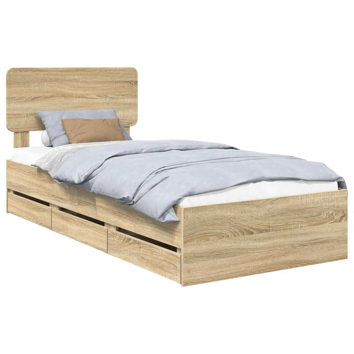 Bed Frame with Storage Drawers 90x190cm Brown