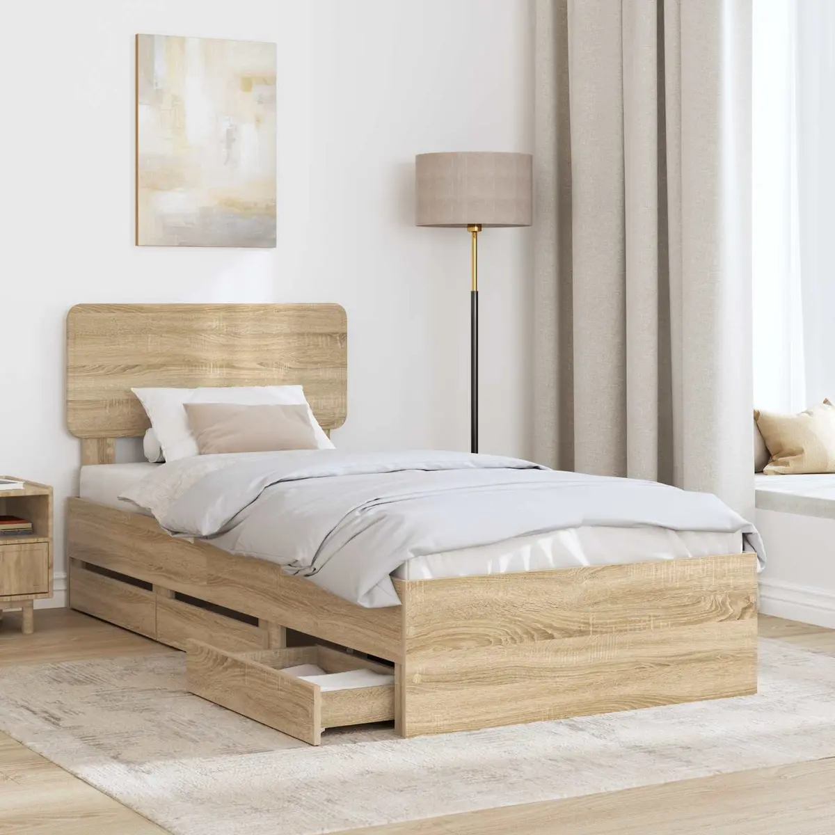 Bed Frame with Storage Drawers 90x190cm Brown